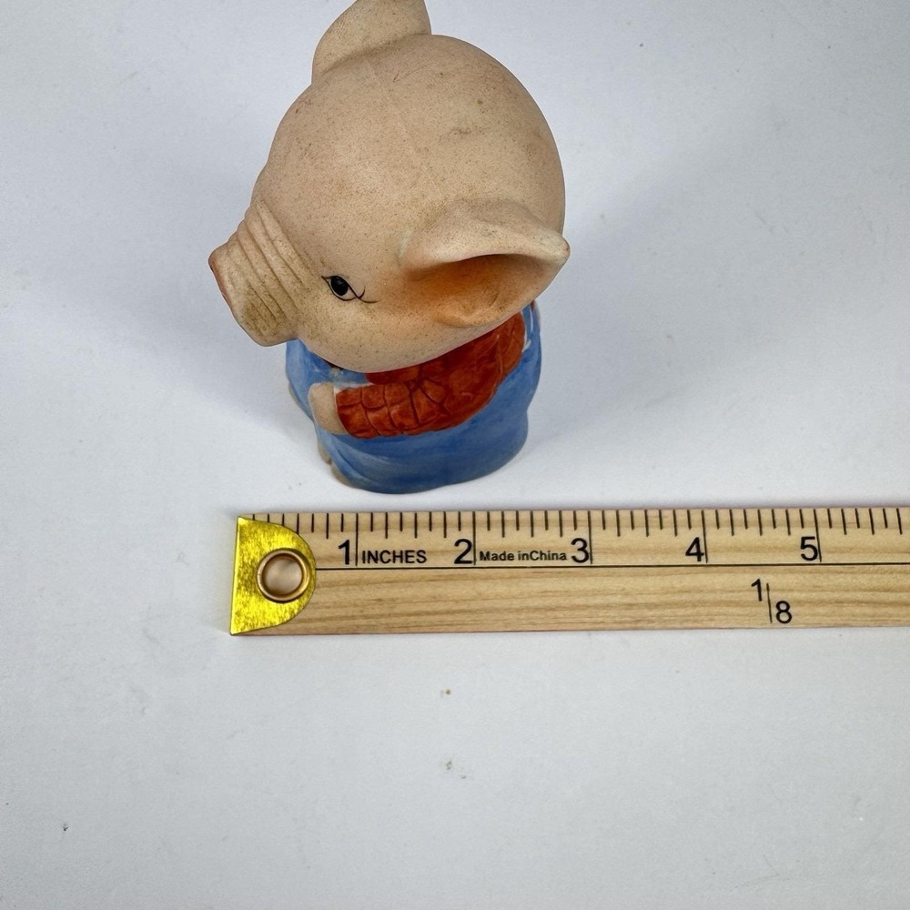 Vintage Jasco Taiwan Pig Bell Figurine Blue Overalls Farm Country Ceramic - Picture 8 of 8